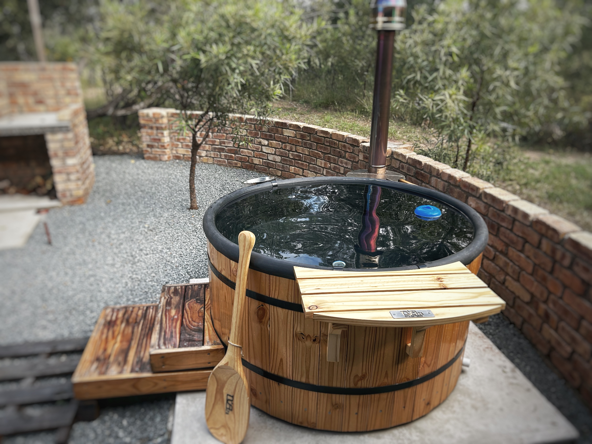 Wooden hot tub on the private deck